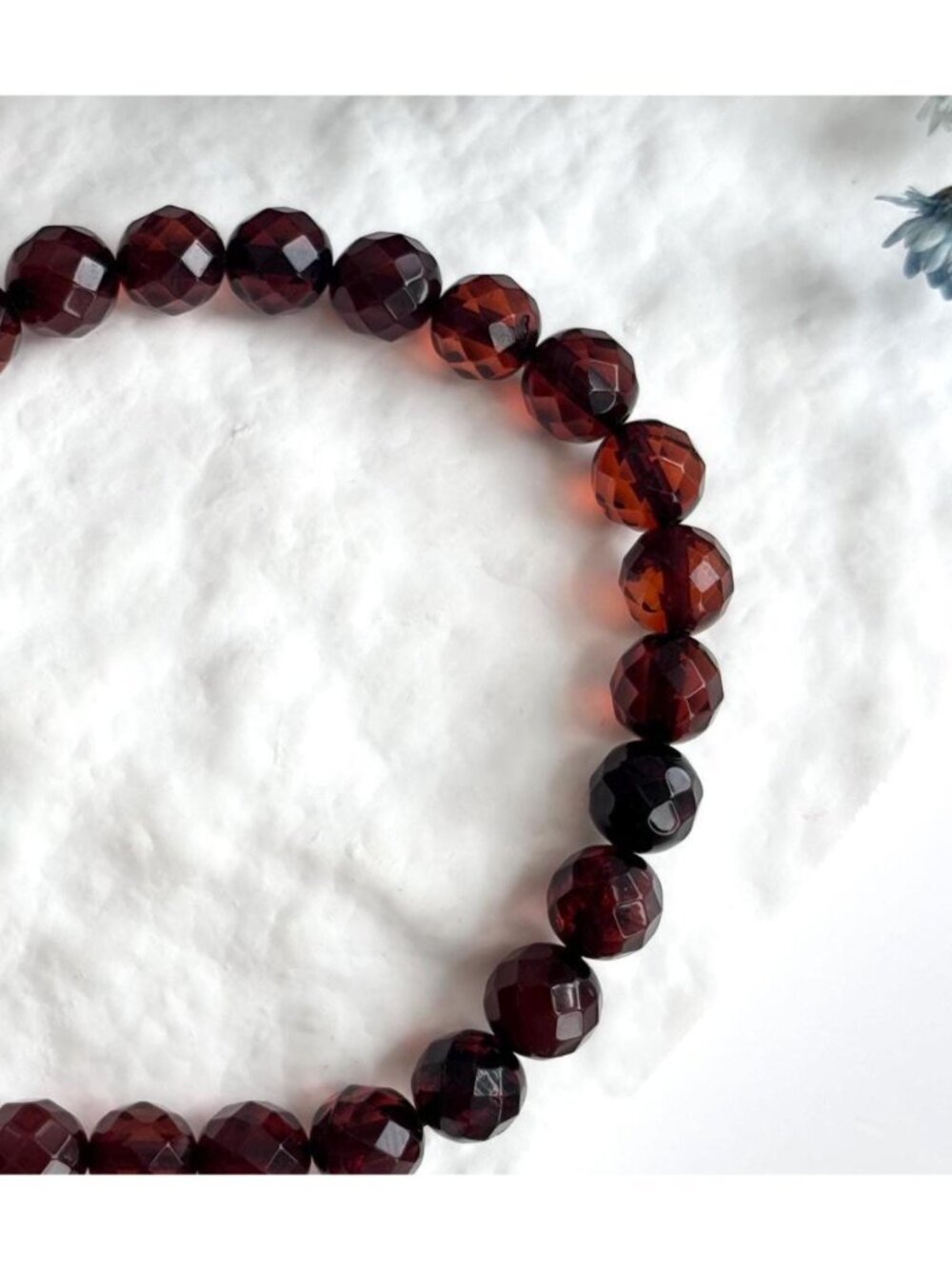 Round Faceted Round Amber Stone Vintage Art Deco Necklace - 17"